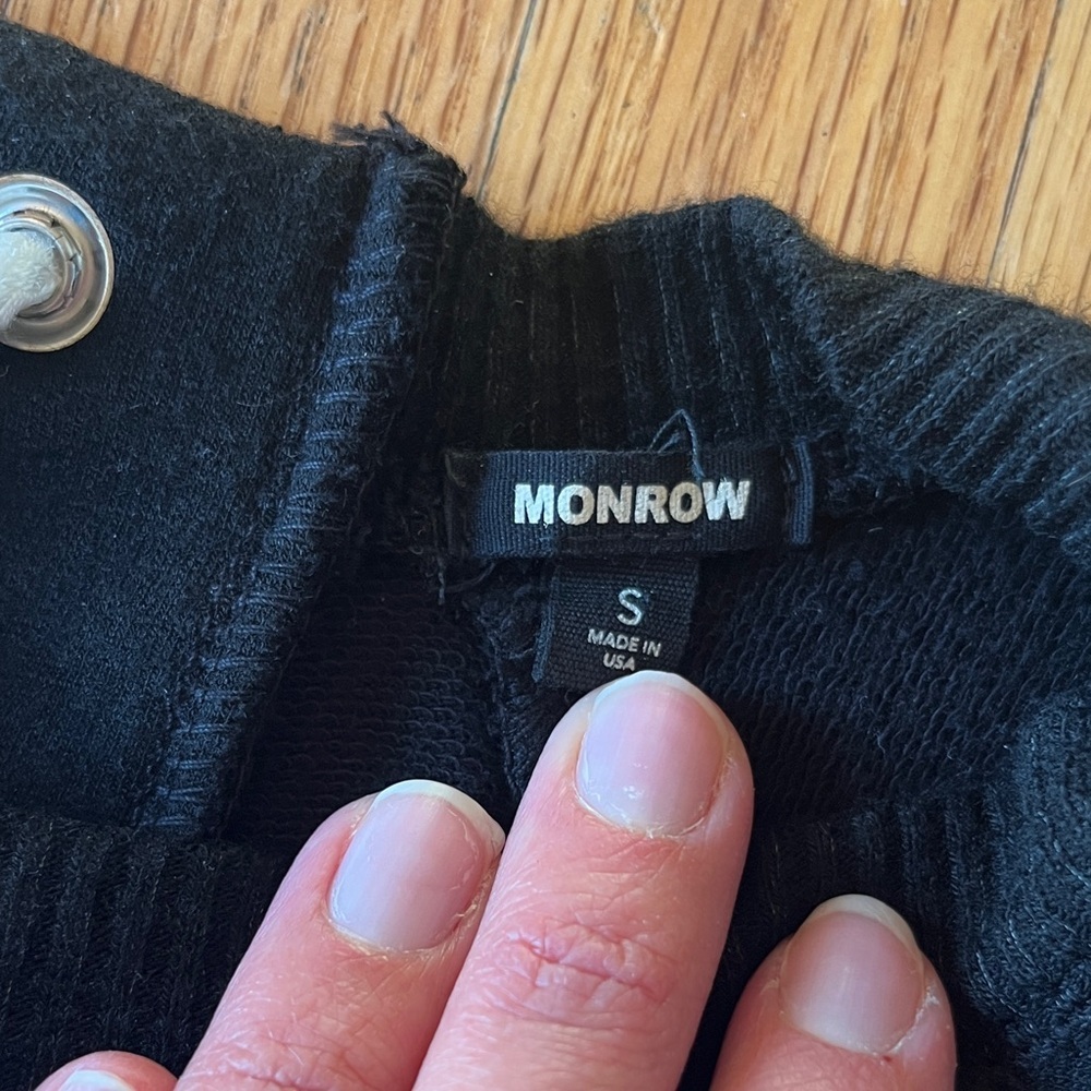 Monrow Black Lace-up Back Sweater with White Stripes down Arms - Picture 4 of 7